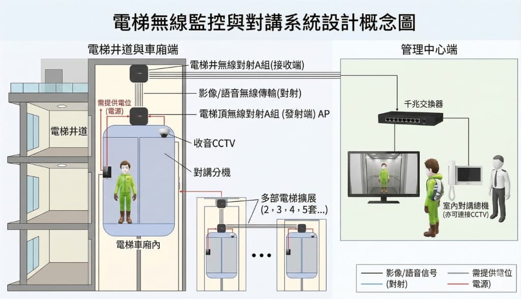電梯隨行電纜斷線、閃爍、斷訊?無線對射 AP 從根本解決升降機監控對講傳輸問題